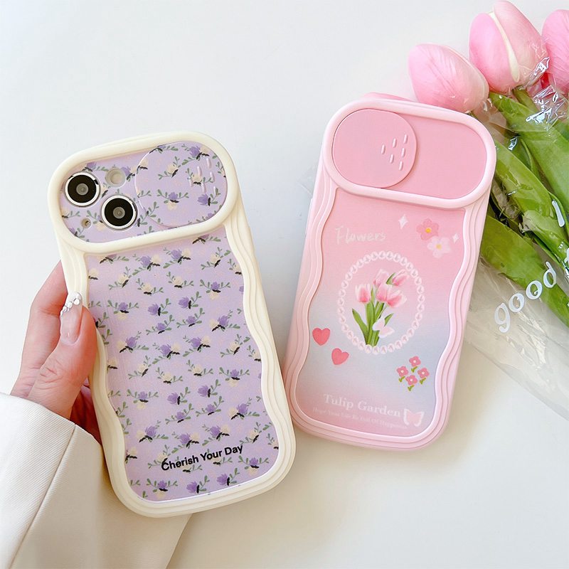 Soft Case yang Dapat Ditekan untuk IPhone 11 12 13 14 Pro Max 14 Plus Casing Penutup Ponsel Cukup Ungu Tulip Bunga Wanita Hadiah Gadis cassing hp