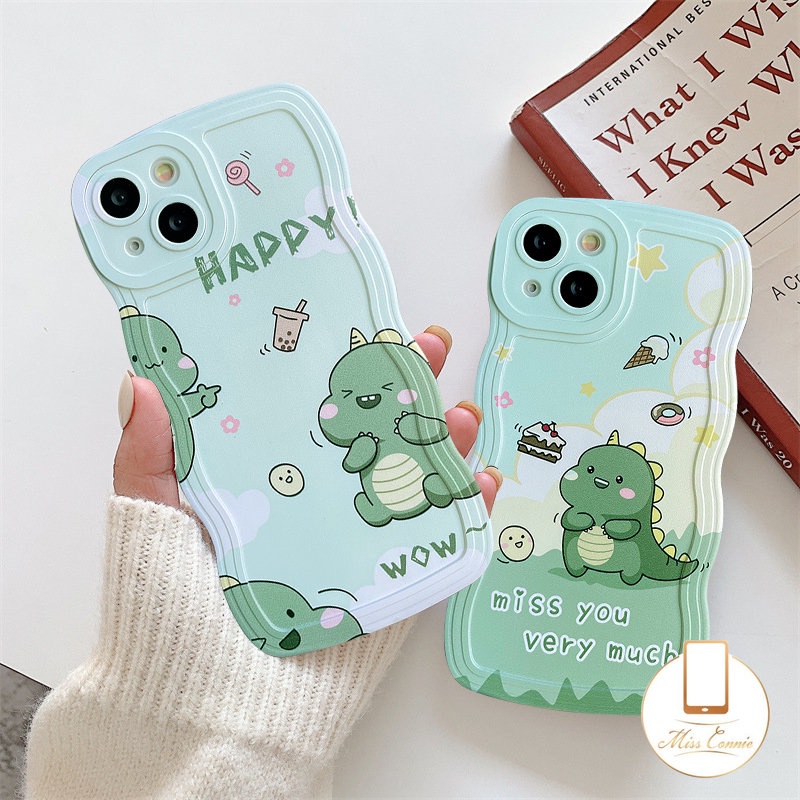 Casing Realme C25 C55 C53 C30 10 9 Pro+8i C33 C35 C12 C15 C25Y C11 8 8Pro C3 C25s C21Y C20 C17 7i 9i 6i 5i 5 5s Wavy Edge Happy Milk Tea Kue Donat Dinosaurus Kecil Lucu Sarung