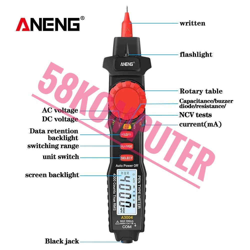 Tespen Listrik Digital Tester Aneng A3004 Digital Multimeter Voltage Tester Pen Ac Dc A3004 Aneng Digital Multimeter Voltage Tester Pen Non Contact Tester Kabel Listrik Putus Digital  ANENG A3004
