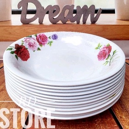 PROMO 12.PCS PIRING MAKAN CEKUNG MOTIF ROSE MELAMINE