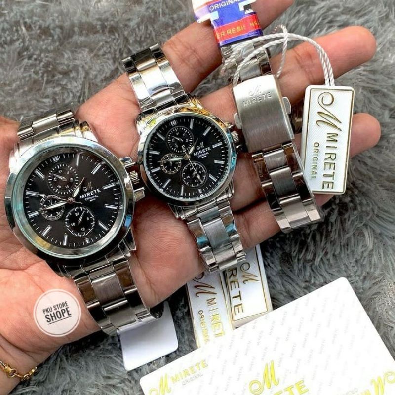 JAM MIRETE ORIGINAL COUPLE ANTI AIR RANTAI GARANSI ORIGINAL FASHION PRIA WANITA ELEGAN KUARSA JAM IMPORT TERBARU (Bisa Satuan) JAM tangan Cowok Anti AIR_JAM tangan Cewek Anti Air COUPLE/SEPASANG  JAM TANGAN MIRETE ORIGINAL STRAP RANTAI ANTI KARAT BAJA