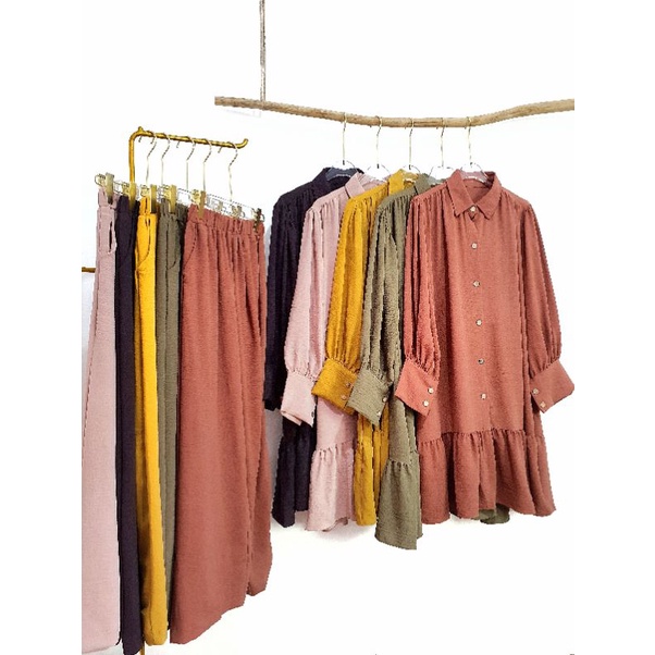 CASSY Crinkle ONESET POLOS SET TUNIK WANITA