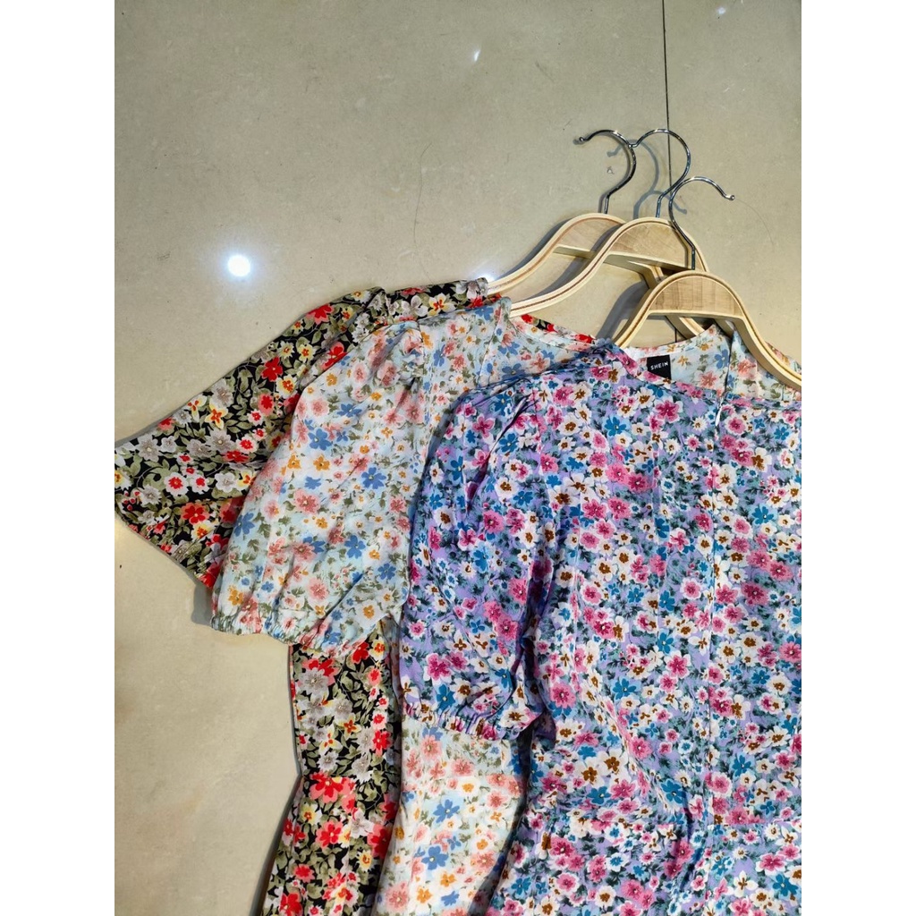 SHEIN dress floral midi dress summer dress bigsize korea Vintage