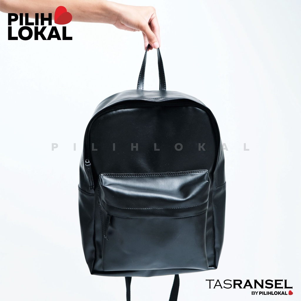 Pilihlokal - Terlaris Tas Punggung Kerja Bahan Semi Kulit Daily Toxi Backpack Traveling Waterproof Pria &amp; Wanita Unisex Ransel Laptop Jumbo Kuliah Polos Hitam Water Resistant Cowok Keren Kantong Rangsel Gendong Cowo Sekolah SMA Daypack Terbaru Murah 2022