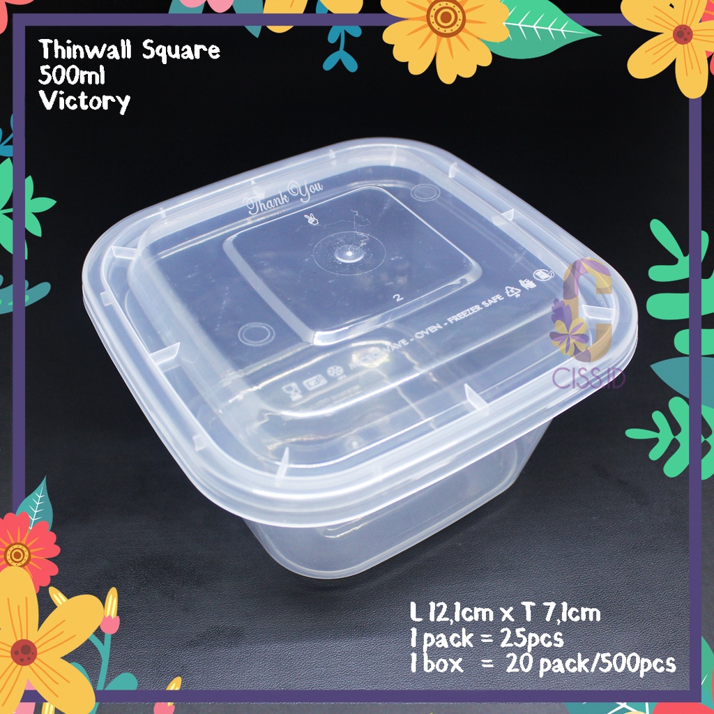 KOTAK MAKAN PLASTIK THINWALL 500ML SQUARE KOTAK 1PACK ISI 25PCS KEMASAN MAKANAN SALAD BUAH FROZENFOO