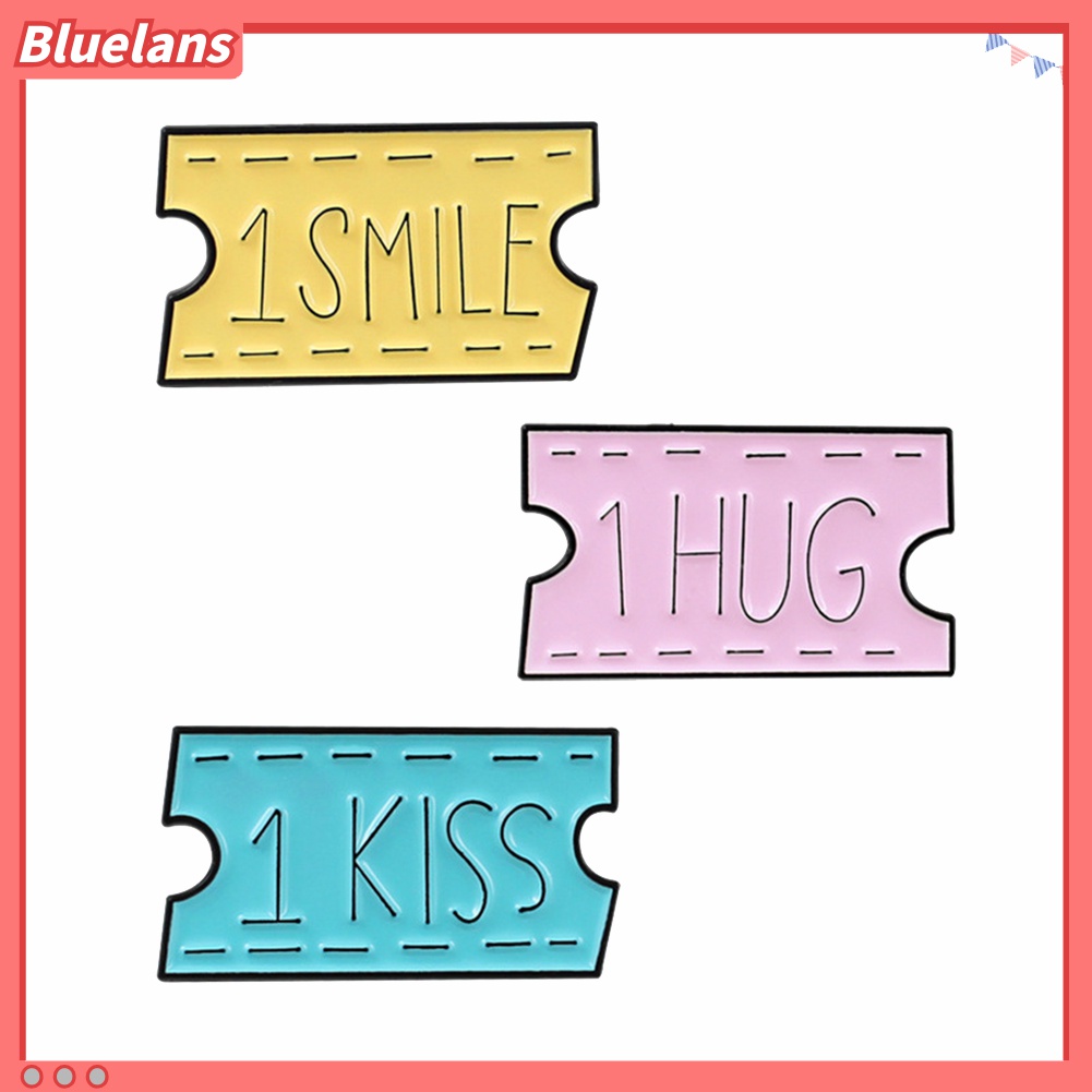 Bros Pin Enamel Bentuk Tiket Film SMILE HUG KISS Untuk Wanita