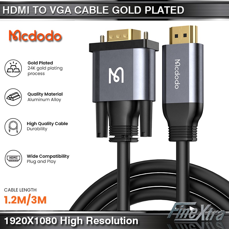 Jual MCDODO HDMI to VGA Cable 1920 x 1080 Video Transmission 3 Meter