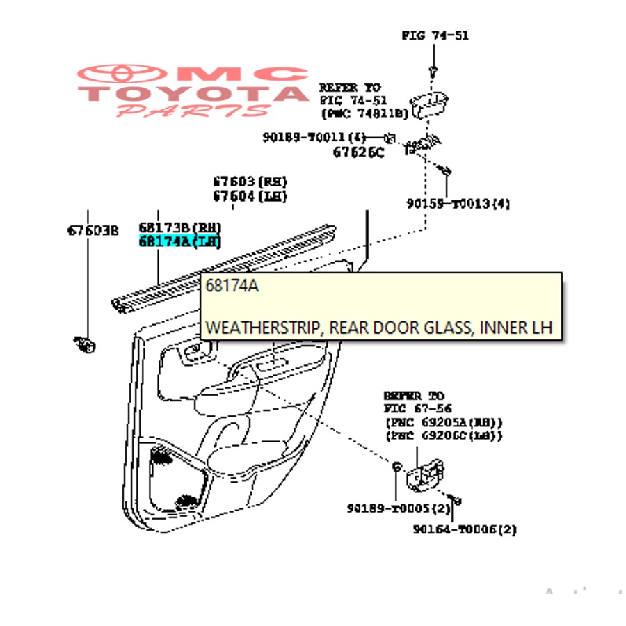 Pelipit Pintu Karet Kaca Dalam Belakang Kiri Fortuner 68174-0K020