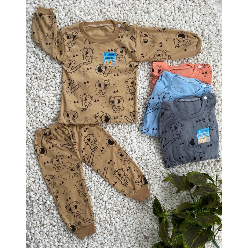 stelan baju bayi lucu murah motif BEAR  VIORI setelan PANJANG 3-18 bulan