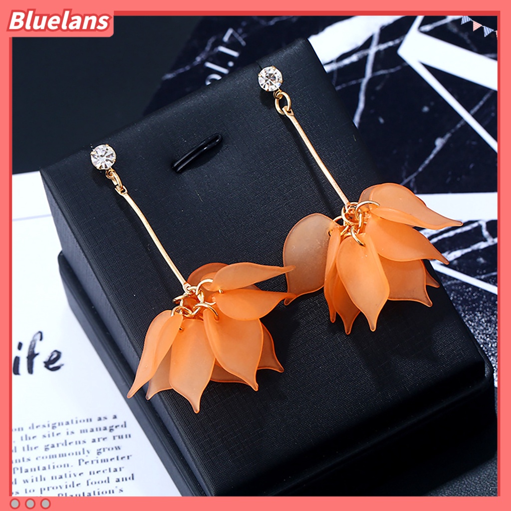 Bluelans 1Pair Drop Earrings Flower Petals Pendant Ear Decoration Alloy Women Long Dangle Earrings Party