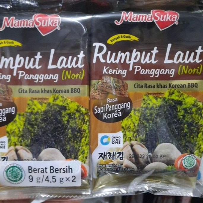 

✨BIG SALE✨ Hemat 6 Pack Rumput Laut Nori Sapi Panggang/BBQ Mamasuka isi 12 Bungkus/pcs gas !!