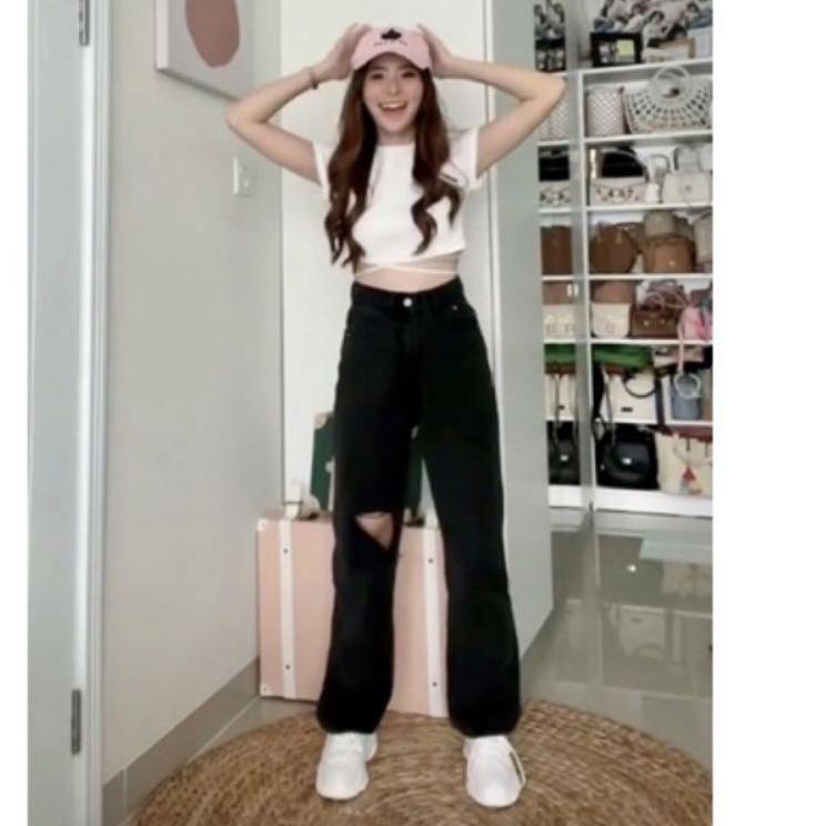 Sale Terbatas KULOT JEANS WANITA HITAM SOBEK HIGHWAIST PREMIUM