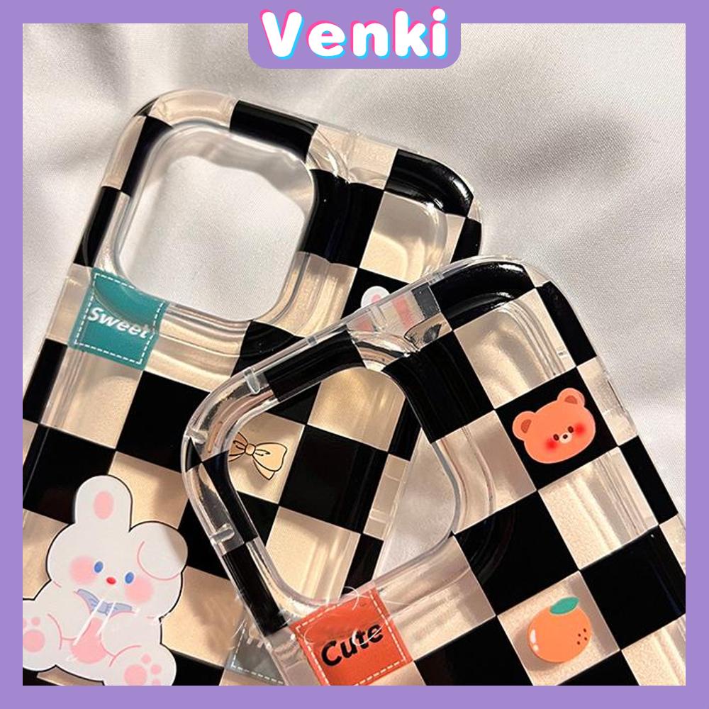 Case For iPhone 14 Pro Max TPU Soft Jelly Airbag Case Checkerboard Bear &amp; Rabbit Case Camera Protection Shockproof For iPhone 14 13 12 11 Plus Pro Max 7 Plus X XR