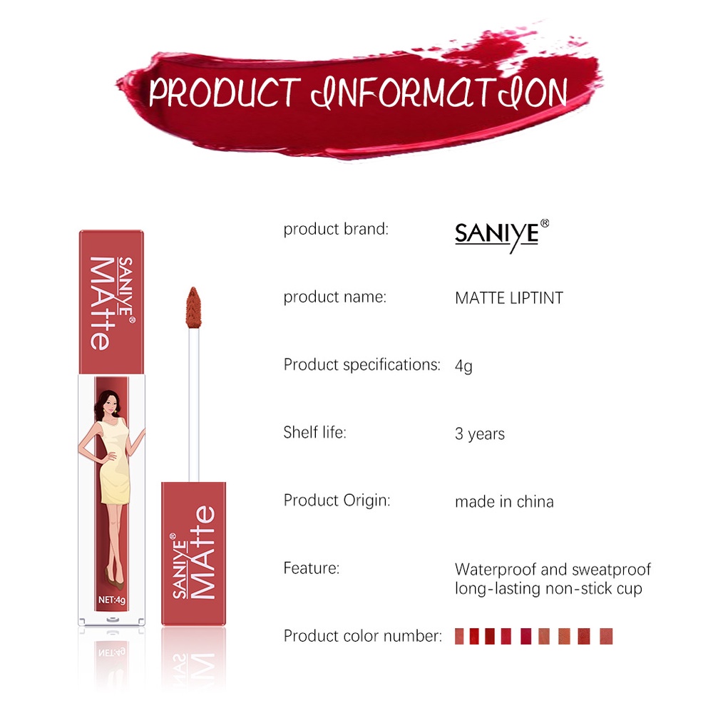 SANIYE PROFESIONAL LIPTINT 10 WARNA CEPAT KERING &amp; TAHAN LAMA - WARNA NATURAL &amp; FRESH