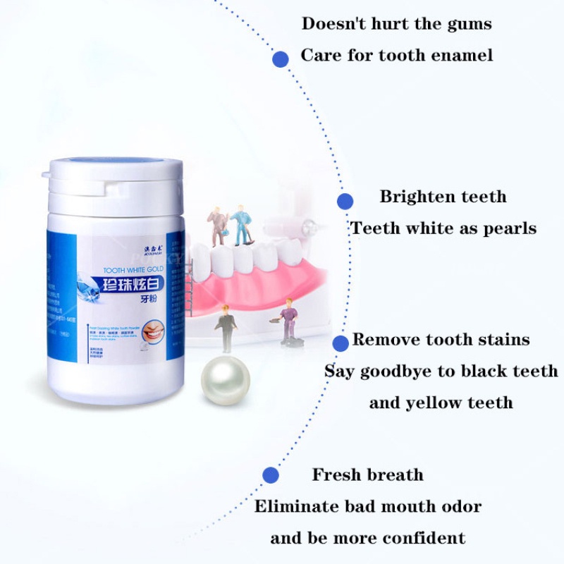 Pemutih Gigi/ Menghilangkan Gigi Kuning/ Menyegarkan Mulut/Pearl Whitening Bedak Gigi/Pemutih Gigi Kuning 50g—Teeth Whitening
