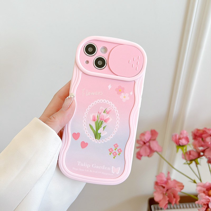 Soft Case yang Dapat Ditekan untuk IPhone 11 12 13 14 Pro Max 14 Plus Casing Penutup Ponsel Cukup Ungu Tulip Bunga Wanita Hadiah Gadis cassing hp