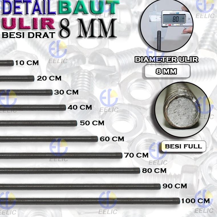 ➲ EELIC BED-M8X30 MIX BESI DRAT BAUT ULIR DENGAN DIAMETER 8 MM X PANJANG 30 CM + MUR 8 MM 2 PCS ぶ