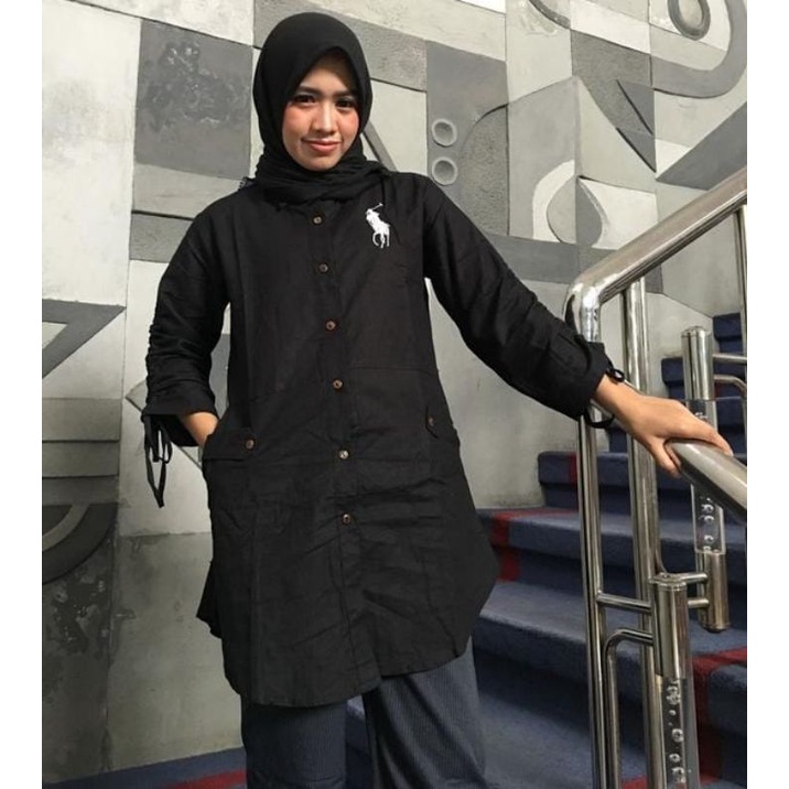 Tunik Wanita Katun Linen Rami polos Bordir XL