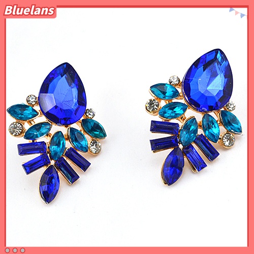 Anting Stud Berlian Imitasi Bentuk Tetesan Air Lapis Emas Untuk Wanita