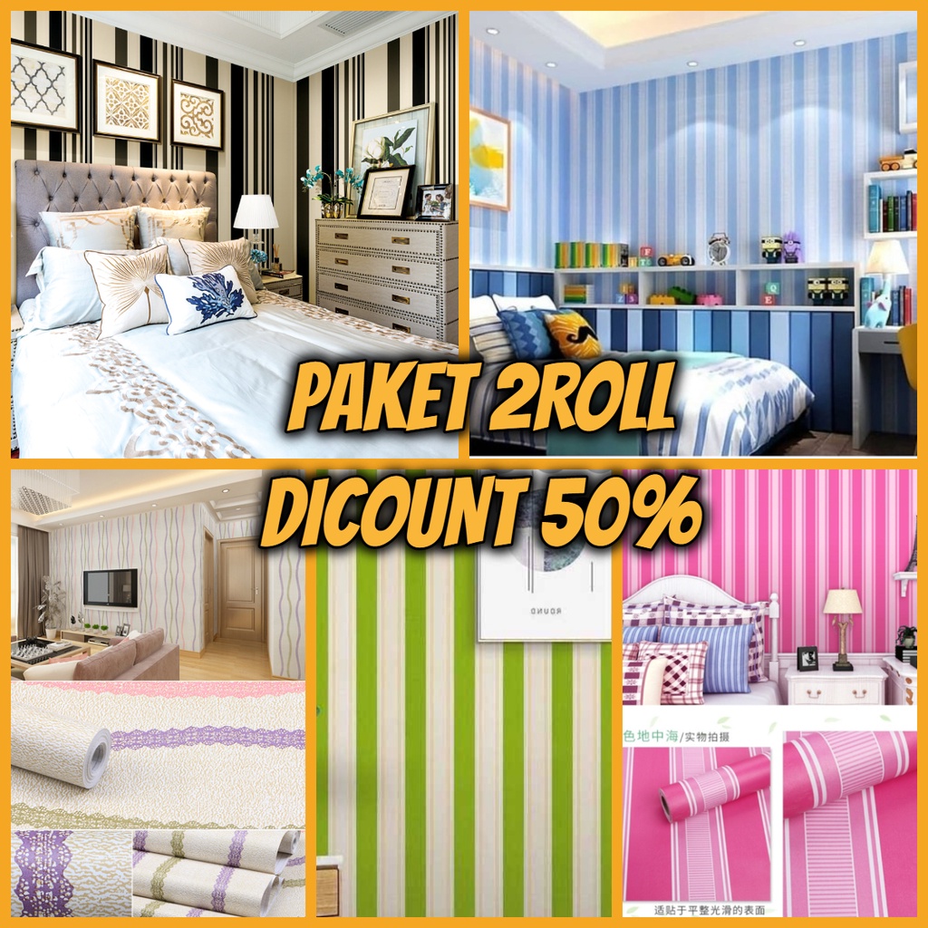 { BISA COD } PROMO PAKET 2ROLL WALLPAPER STIKER DINDING RUANG TAMU STIKER DINDING MOTIF SALUR MODERN BEST SELLER