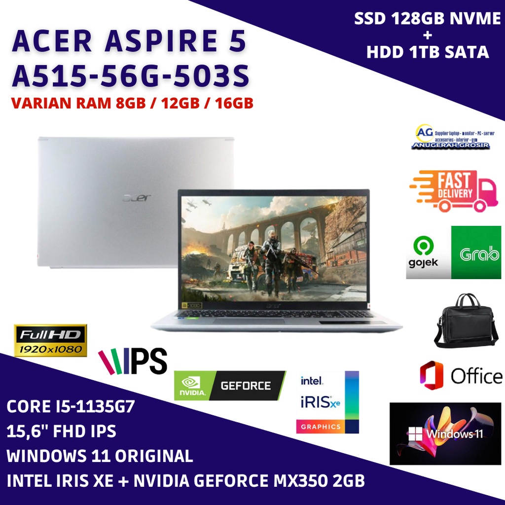 Laptop Acer GAMING A515-503s Core I5-1135g7 Ram 16gb Ssd 128gb Nvme Hdd 1tb 15.6" Fhd Ips Windows 11 Ori