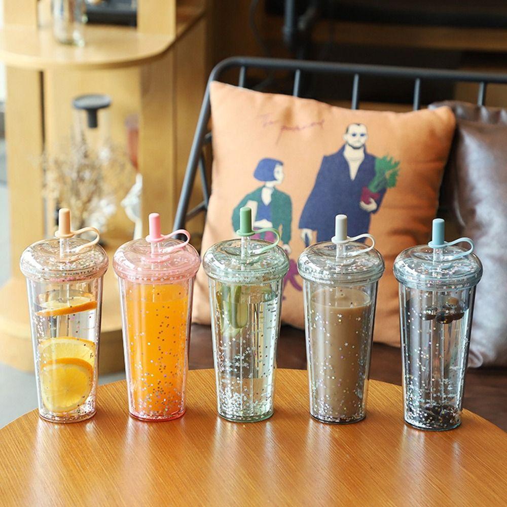 【 ELEGANT 】 Botol Air Reusable Plastik Double Layer Perjalanan Luar Ruangan Anti Bocor Sparkling Tea Cup