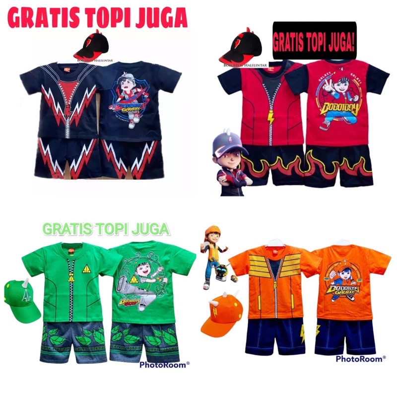 FREE TOPI / BAJU ANAK BOBOIBOY SETELAN ANAK BOBOIBOY AIR API HALILINTAR DAUN GEMPA