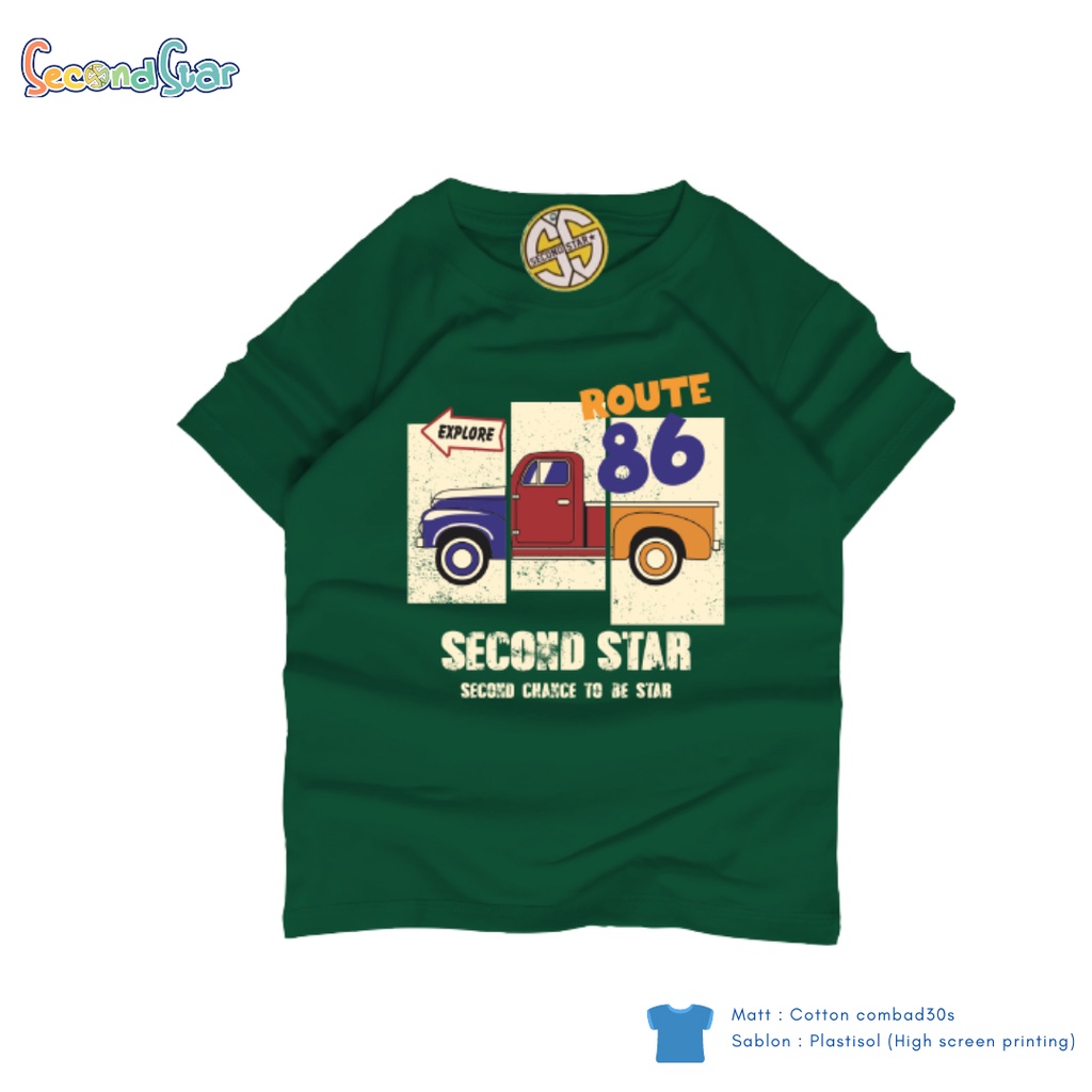 Second Star baju anak laki laki perempuan unisex Kaos oblong 1 - 12 tahun warna hijau botol