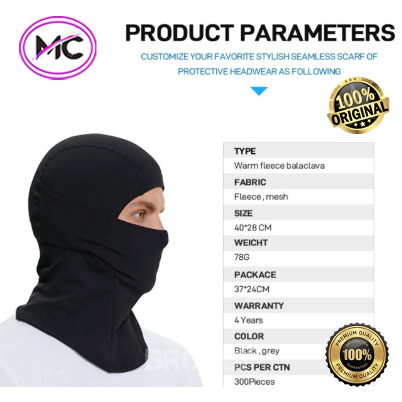 Masker Helm Full Face Buff Ninja Balaclava Maguno Original Spandex Hitam Polos Motor Helm