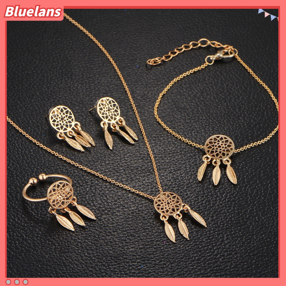 Set Perhiasan Kalung Anting Cincin Dan Gelang Desain Dream Catcher Aksen Hollow Untuk Wanita