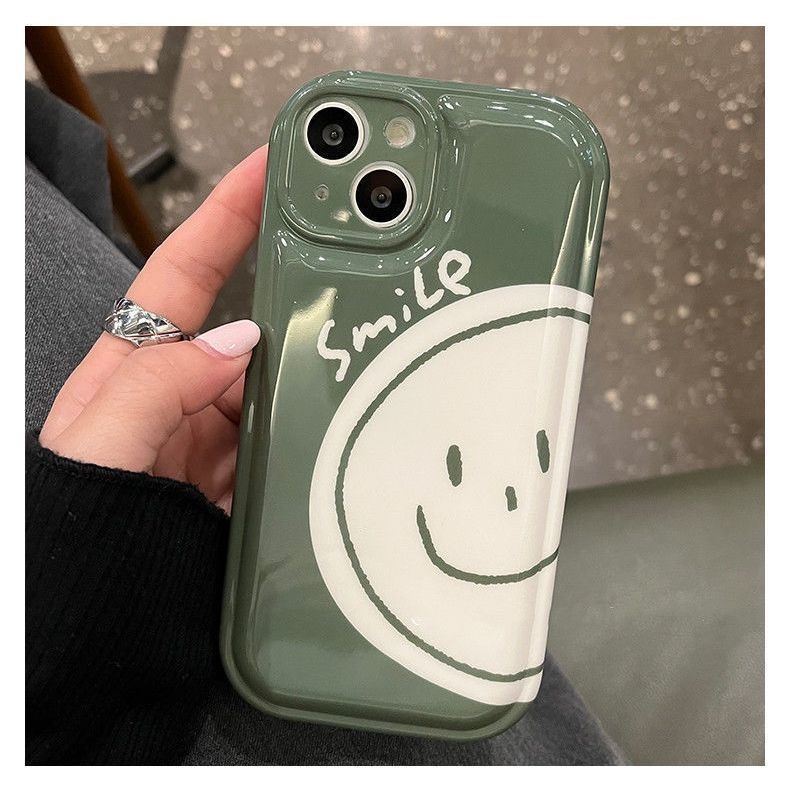 Case Desain Smiling Face Warna Hijau Rumput Untuk IPhone 12 13 11 Pro Max X Xs Max Xr