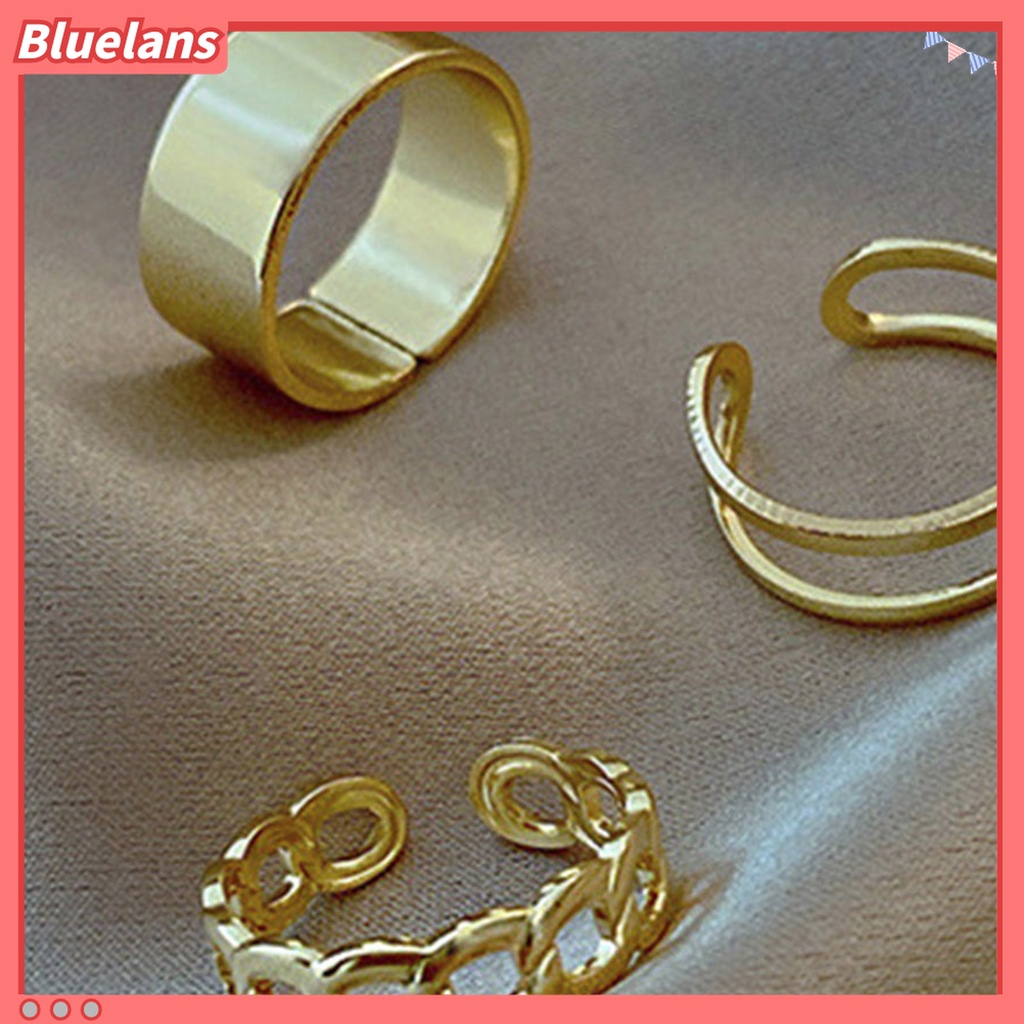 3pcs / Set Cincin Jari Model Terbuka Bahan Alloy Dapat Disesuaikan Gaya Retro Punk Hip Hop Untuk Wanita