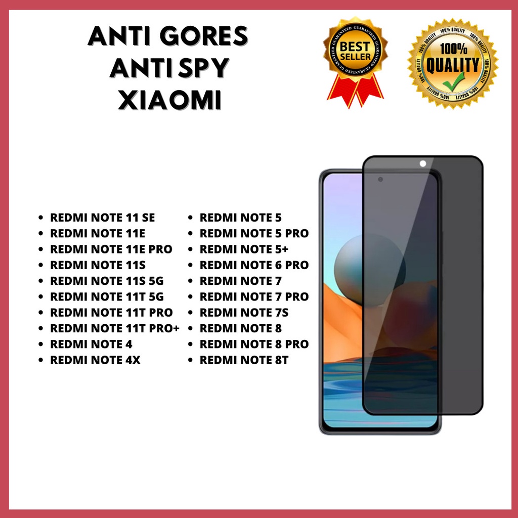 TG ANTI SPY / ANTI PRIVACY - XIAOMI REDMI NOTE 11 SE-NOTE 11E -NOTE 11E PRO-NOTE 11S-NOTE 11S 5G-NOTE 11T 5G-NOTE 11T PRO-NOTE 11T PRO+ - NOTE 4-NOTE 4X-NOTE 5-NOTE 5 PRO-NOTE 5+ - NOTE 6 PRO-NOTE 7-NOTE 7 PRO-NOTE 7S-NOTE 8-NOTE 8 PRO-NOTE 8T