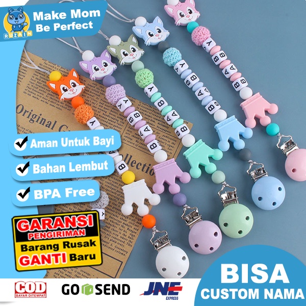 PC 12 | PACIFIER CLIP | TALI EMPENG DAN TEETHER BISA CUSTOM NAMA | TEETHER TALI DOT EMPENG CHAIN GANTUNGAN BAHAN SILIKON AMAN BPA FREE | RUZAIN MALL