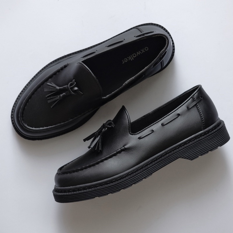 sepatu formal casual pria loris black by oxwalker pantofel kerja kantor