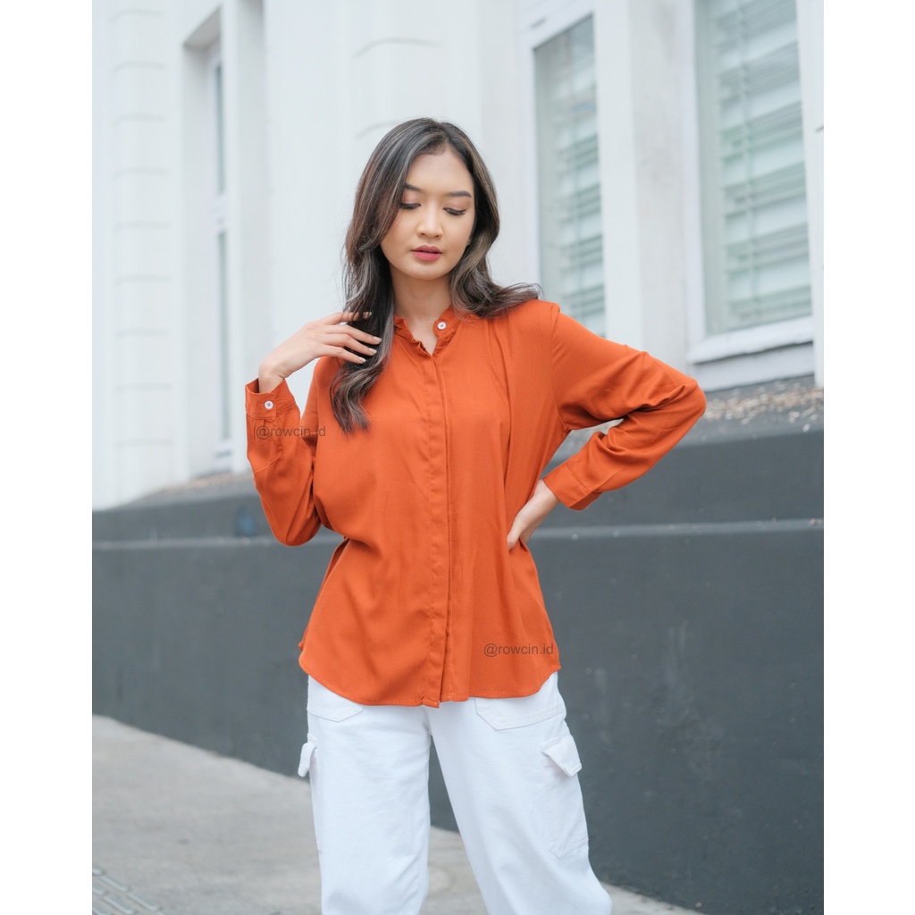 KEMEJA WANITA POLOS KERAH SHANGHAI LENGAN PANJANG WANITA KATUN RAYON LONG SHIRT ORGANIK