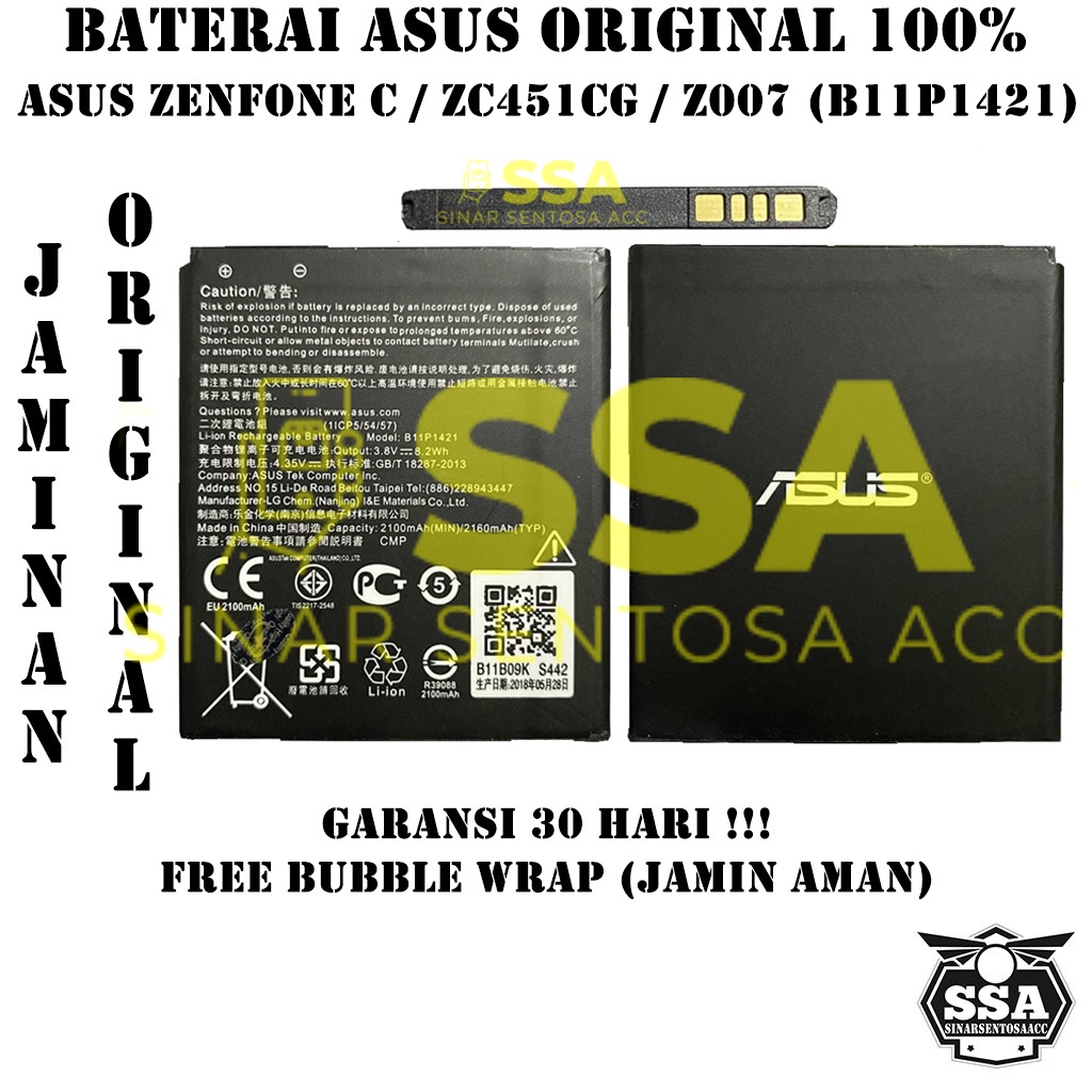 Baterai Original 100% Asus Zenfone C ZC451CG Z007 4C B11P1421 HP Batre Batrai Battery Ori Garansi Awet