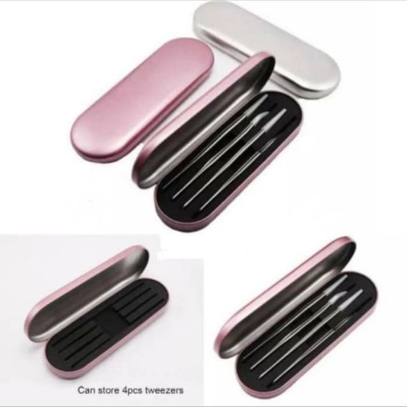 Tempat pinset case eyelash extension 4 garis / box alumunium storage pinset tweezer eyelash extension