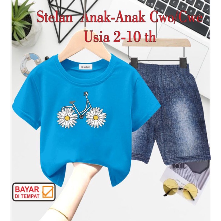 ((IB))SETELAN ANAK UNISEX SEMI JEANS/SEPEDA DIGITAL SABLON