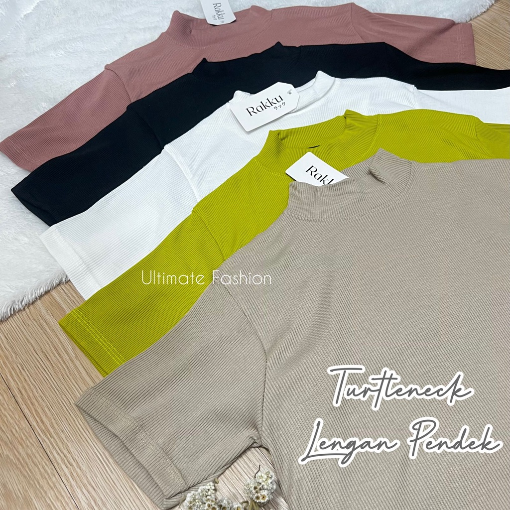 Turtleneck Inner Wanita Leher Tinggi - Rib Premium Lengan Pendek - Kaos Wanita - Atasan Korea Rakku