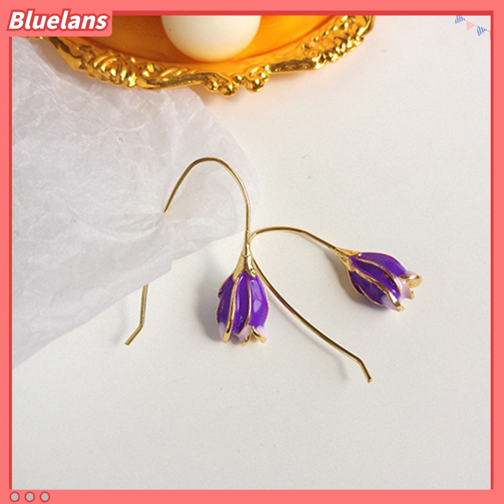 Anting Kait Liontin Bunga Tulip Enamel Gaya Vintage Untuk Hadiah Valentine Wanita