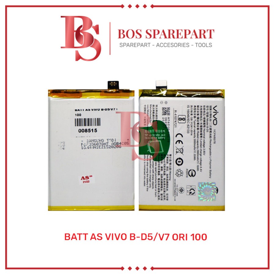 BATTERY AS VIVO B - D5 / V7 ORI 100 / BATERAI / BATRE