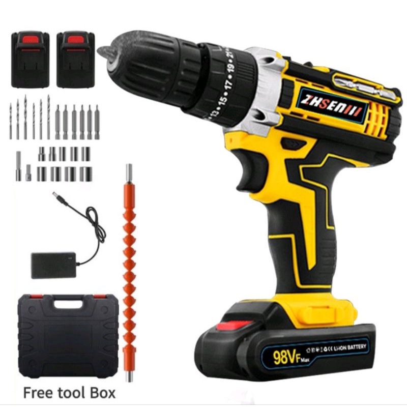 98V Mesin Bor Cordless Bor Baterai Impact Drill Bor Beton Dua Baterai