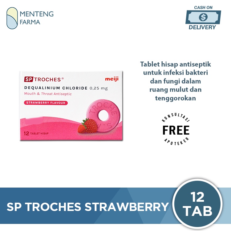 Tablet Hisap SP Troches Meiji (rasa strawberry) 12 Tablet - Atasi Gangguan Mulut dan Tenggorokan