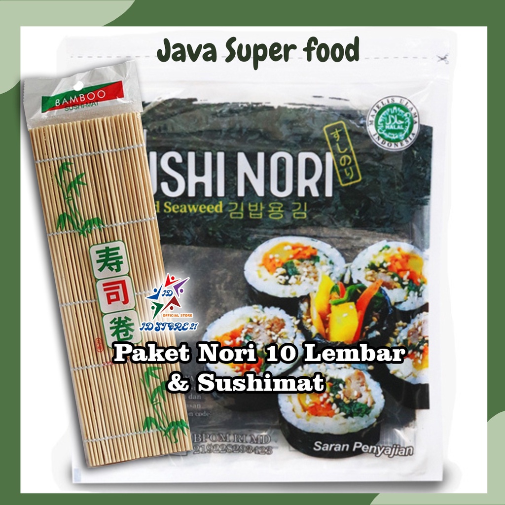 Paket sushi nori 10 JAVA + bambu penggulung halal MUI murah bento kimbap seaweed rumput laut