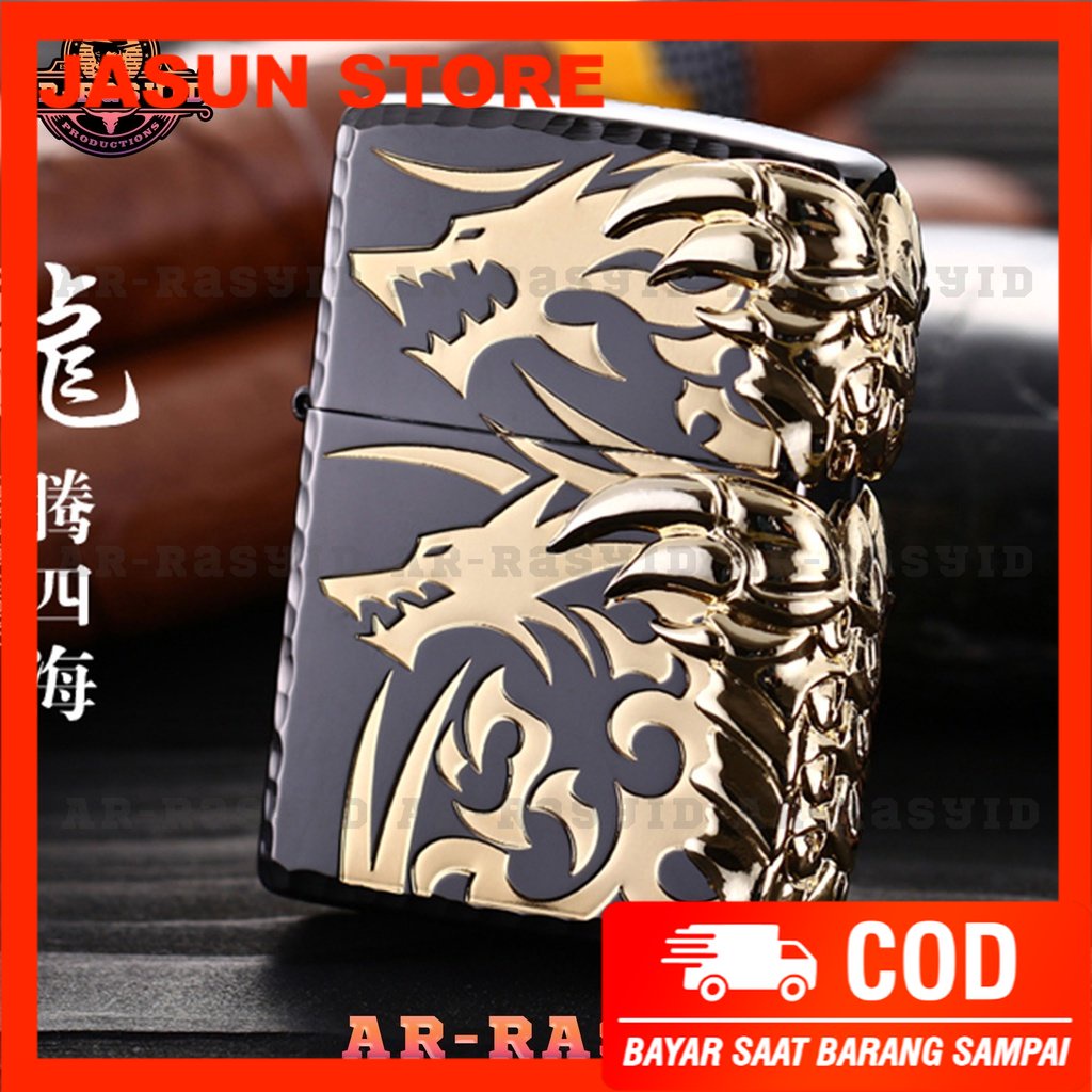 BISA COD! Korek Api Minyak Zippo Hitam Black Ice Motif Cakar Naga Dragon Claw