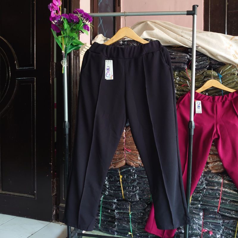 READY BIG SIZE &amp; REMAJA L - 4XL fit BB 45-80+kg ADA✅ Crepe Waffle TEBAL &amp; MELAR | Variasi TALI &amp; LIST warna cantik/celana panjang wanita/big size/longgar/santai/original/kasual/super jumbo/XXXL