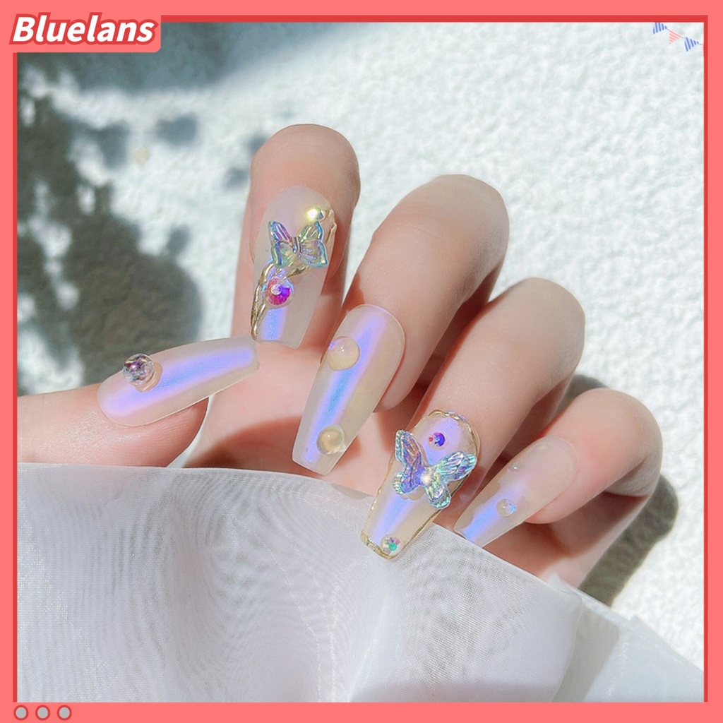 (In Stock) Kacamata Hitam Lensa Warna Warni ♡8pcs Ornamen Kupu-Kupu Berlian Imitasi Double Layer Untuk Nail Art Wanita