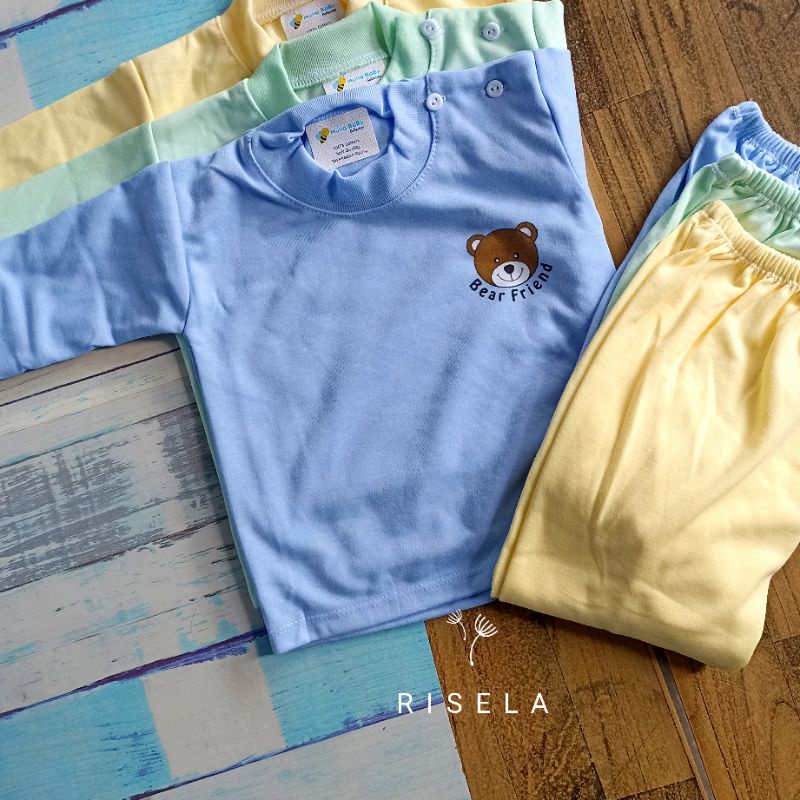 Stelan oblong SNI bayi piyama bayi 0-24 bulan motif polos lucu