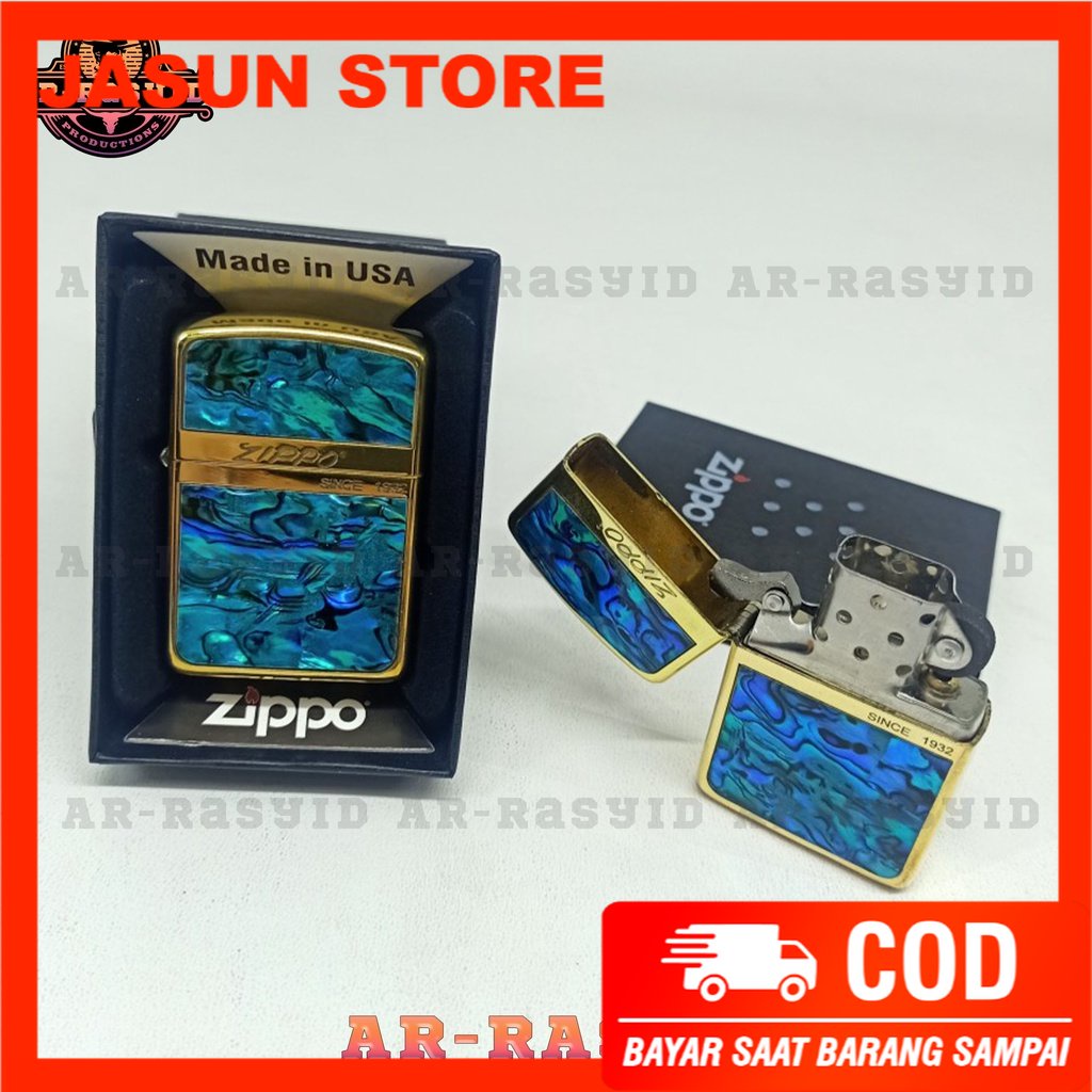 Bisa COD! Korek Api Minyak Zippo Gold Shell Motif Zippo 1932 3915-7